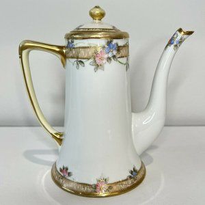 Vintage Nippon Hand Painted Teapot With Flowers And Gold Detail